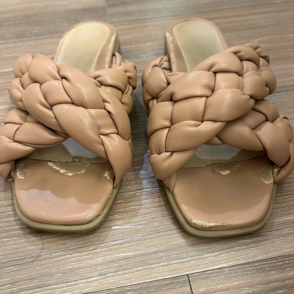 Woven Slide Sandals in Nude Tan